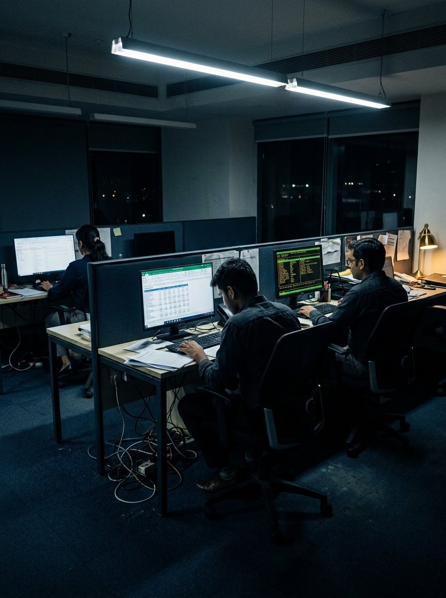 Disconnected finance systems at night